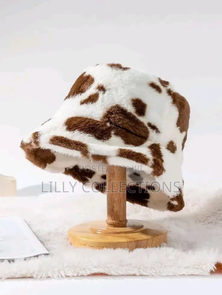 Cow Prin Faux Fur Bucket Hats
