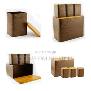 1 Piece Bread Bin and 3 Piece Sugar Bowl, Canister Storage Set - Brown