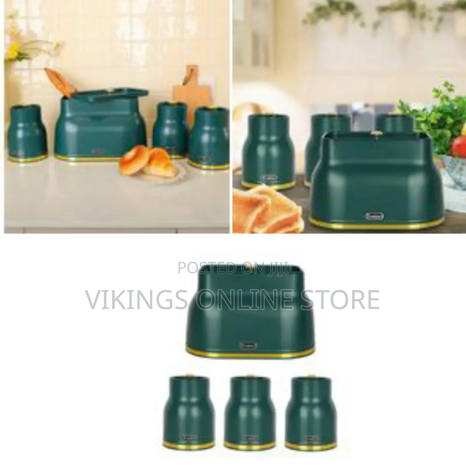 Crystals 4 Piece Metal Bread Bin - Tea Coffee Sugar Canister Storage