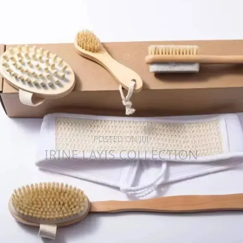 Natural Wooden Dry Brushing Body Brush Set.