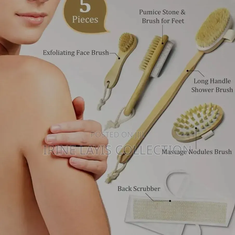 Natural Wooden Dry Brushing Body Brush Set.