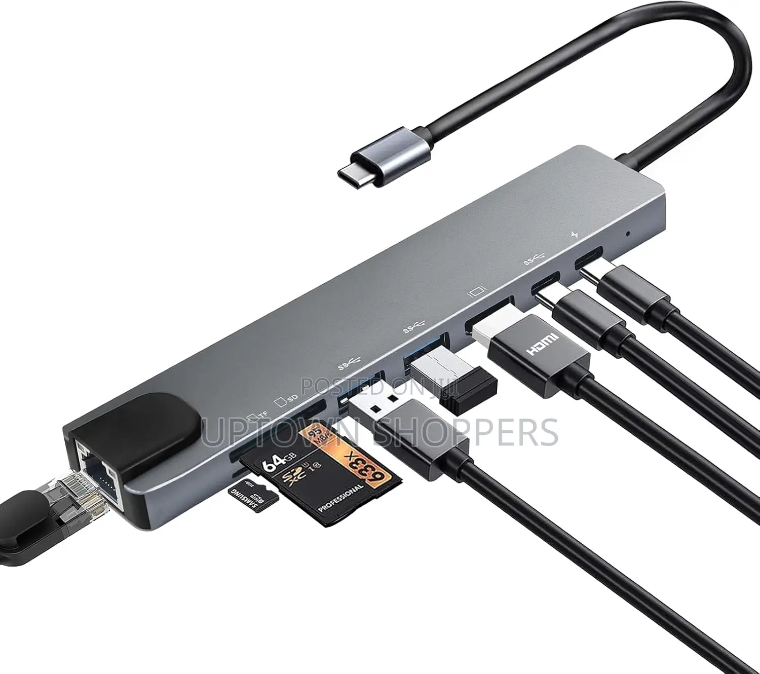 8in1 Usbc With Hdmi Rj45 Ethernet 100w Pd Usb 3.0 Sd/Tf Card Reader