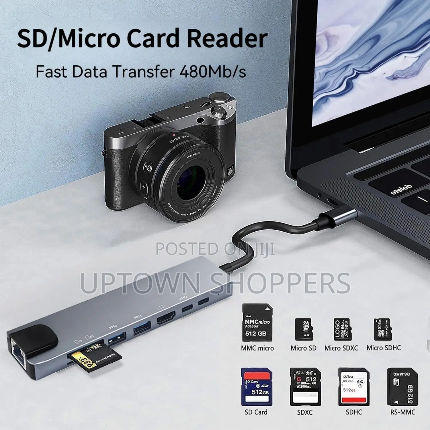 8in1 Usbc With Hdmi Rj45 Ethernet 100w Pd Usb 3.0 Sd/Tf Card Reader