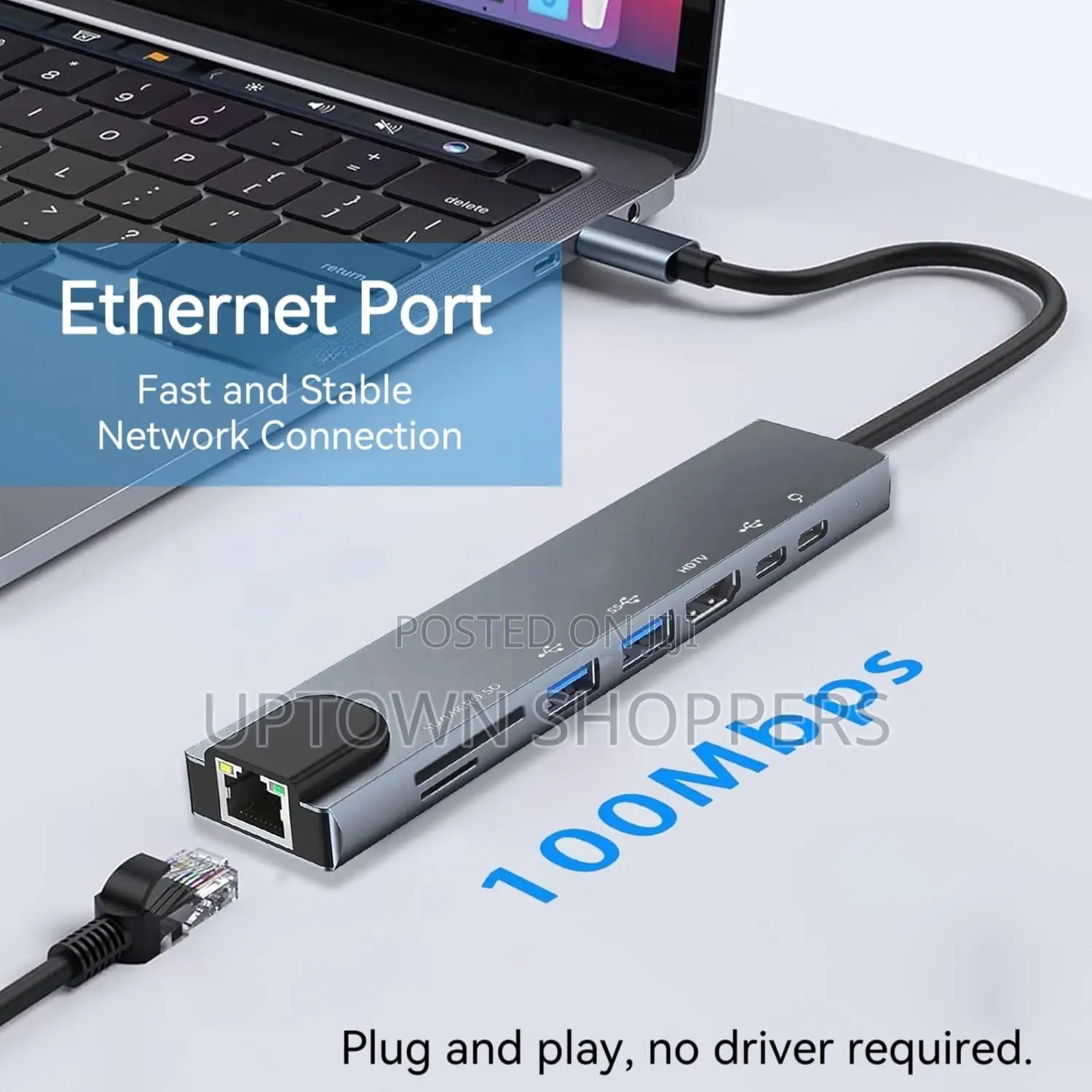 8in1 Usbc With Hdmi Rj45 Ethernet 100w Pd Usb 3.0 Sd/Tf Card Reader