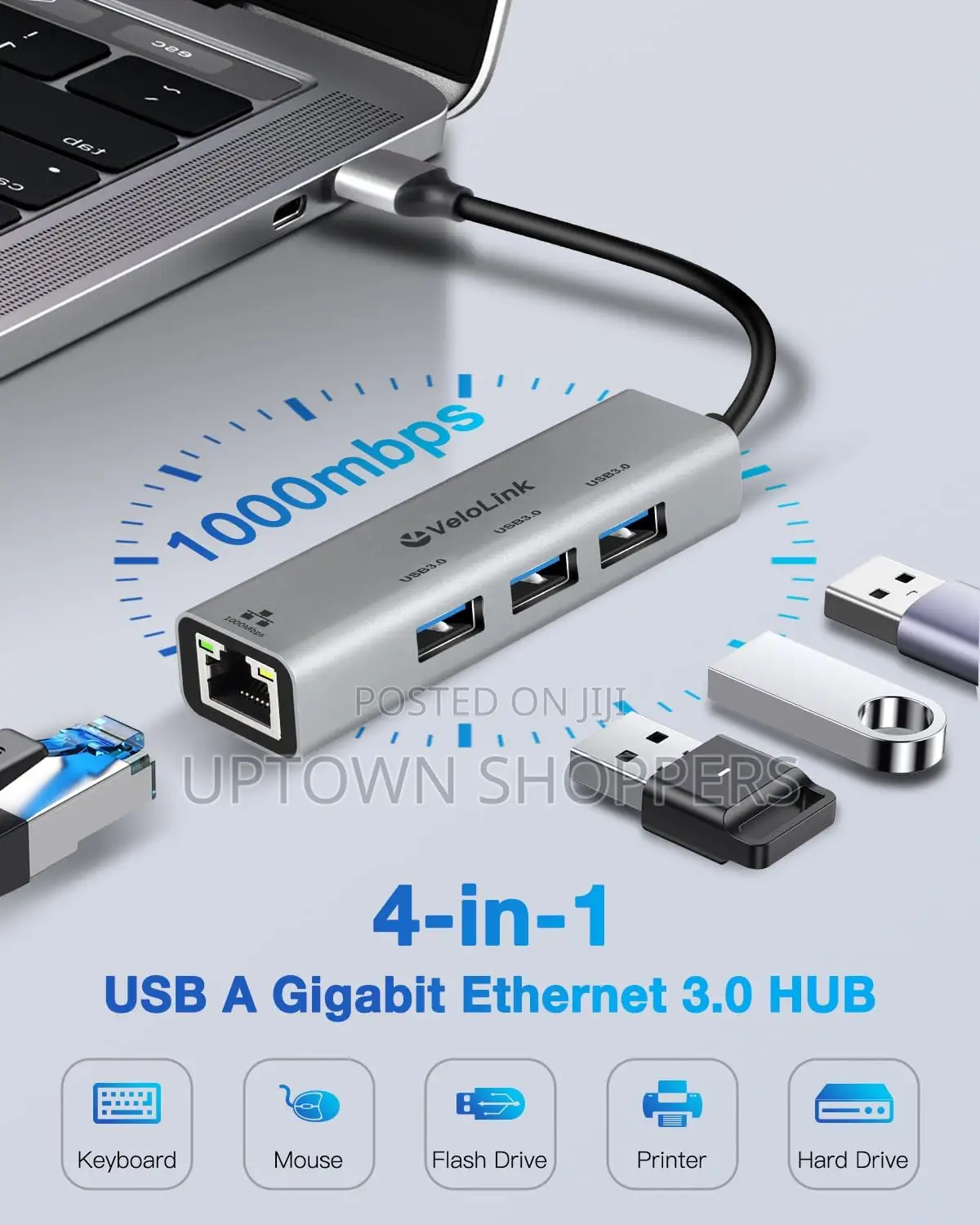 Usb Ethernet Adapter, Usb 3.0 Hub With Rj45 4-in-1 3.0 Hub