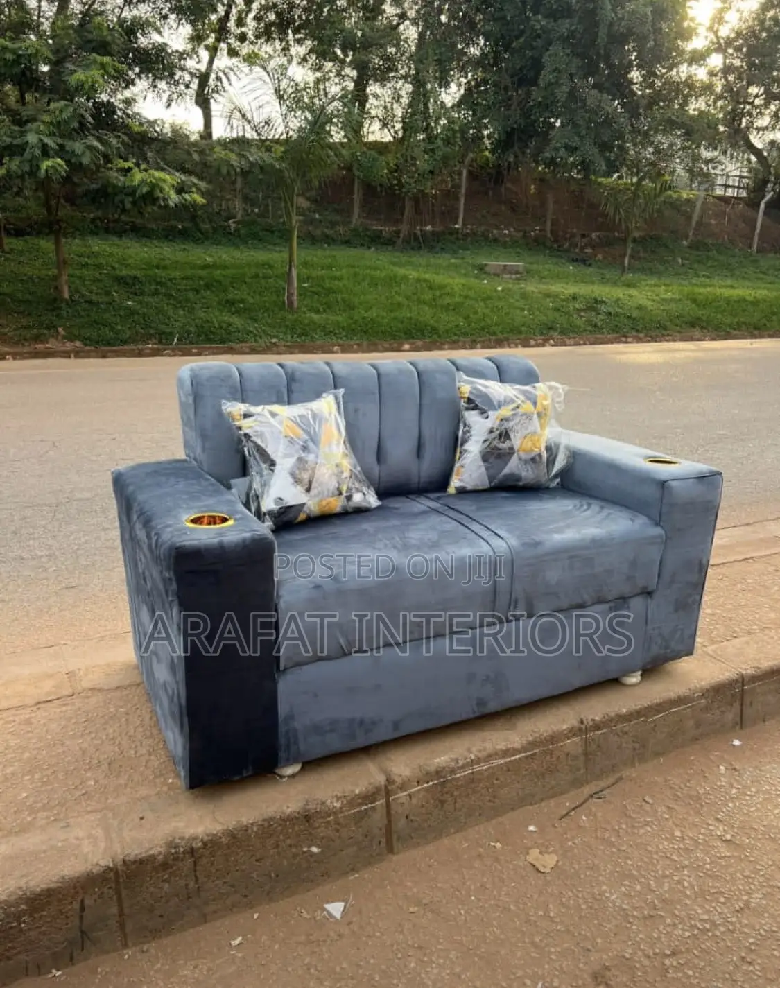 Modern Grey Velvet Tufted Loveseat