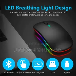 Wireless Bluetooth Mouse, Rechargeable, Led, Silent, Usb Receiver