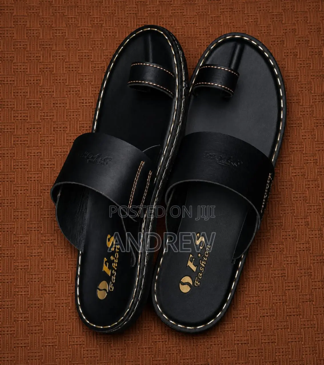 Classic Black Leather Men’S Slippers / Sandals