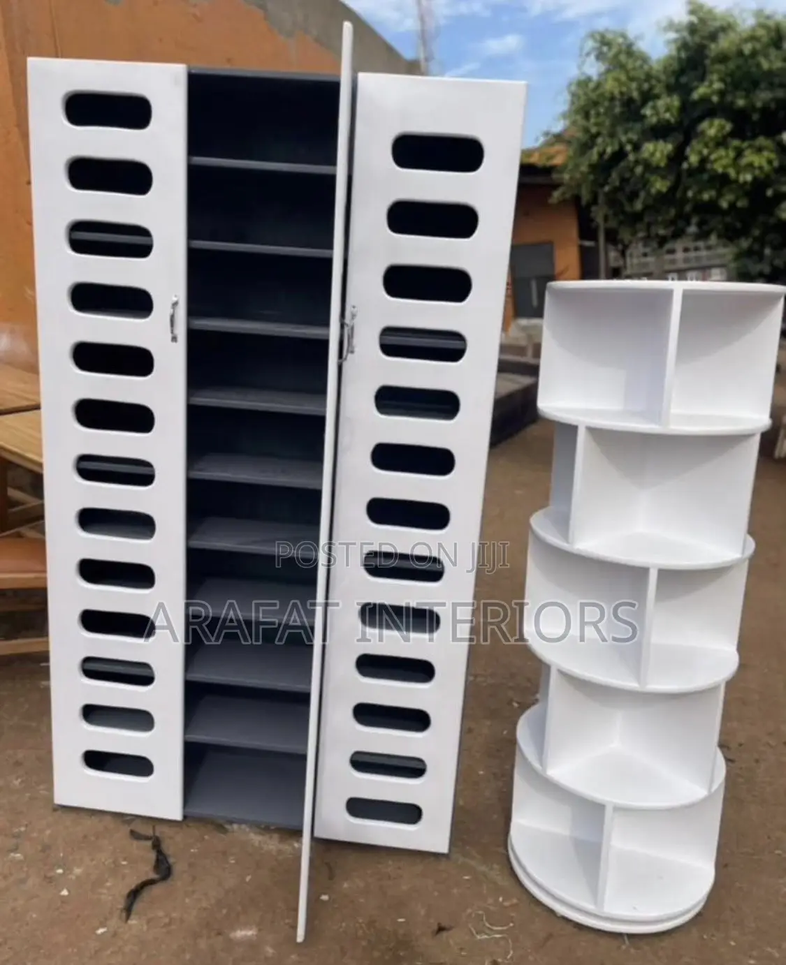 Elegant White Double Door Cabinet + Rotating Shelf