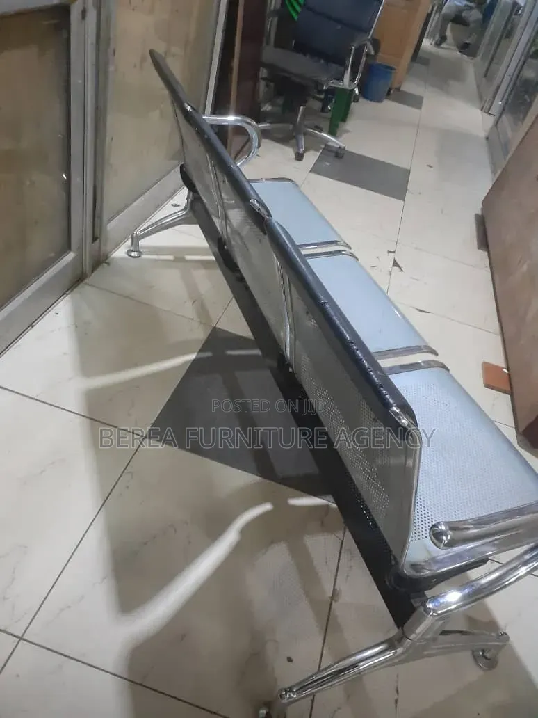 Metallic Waiting Chair With Back Leather Cushions