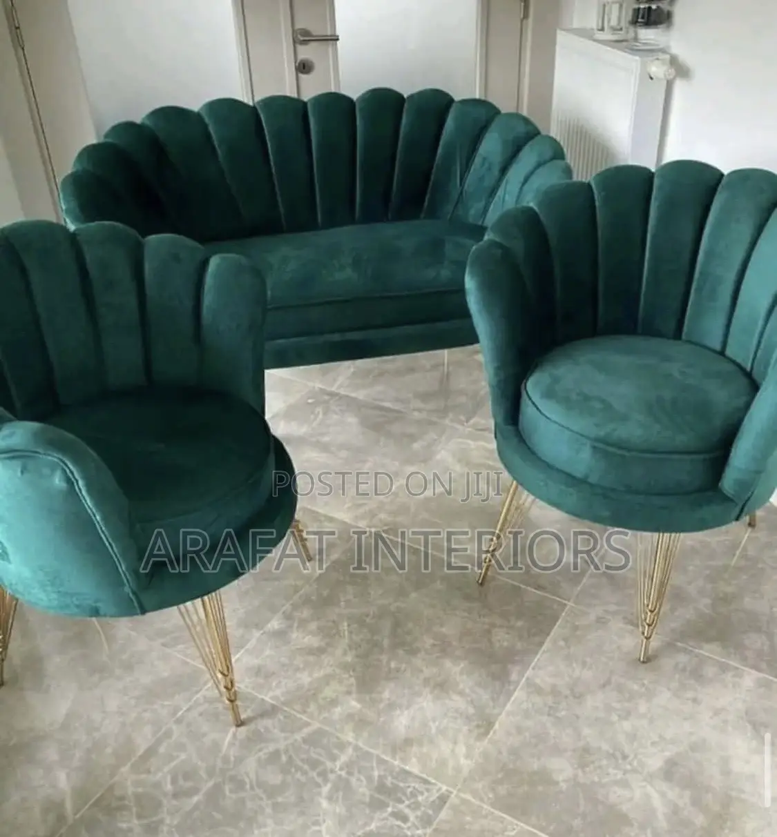 Emerald Green Velvet Shell-Back Lounge Set.