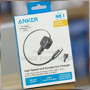 Anker Nano 75w Car Charger With a Built-in Retractable Usb-C Cable -