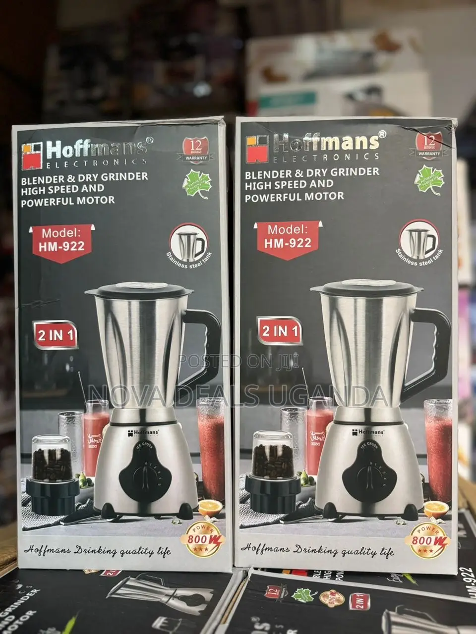 Hoffmans Hm-922 Blender Dry Grinder 2in1800w Stainless Steel Blender