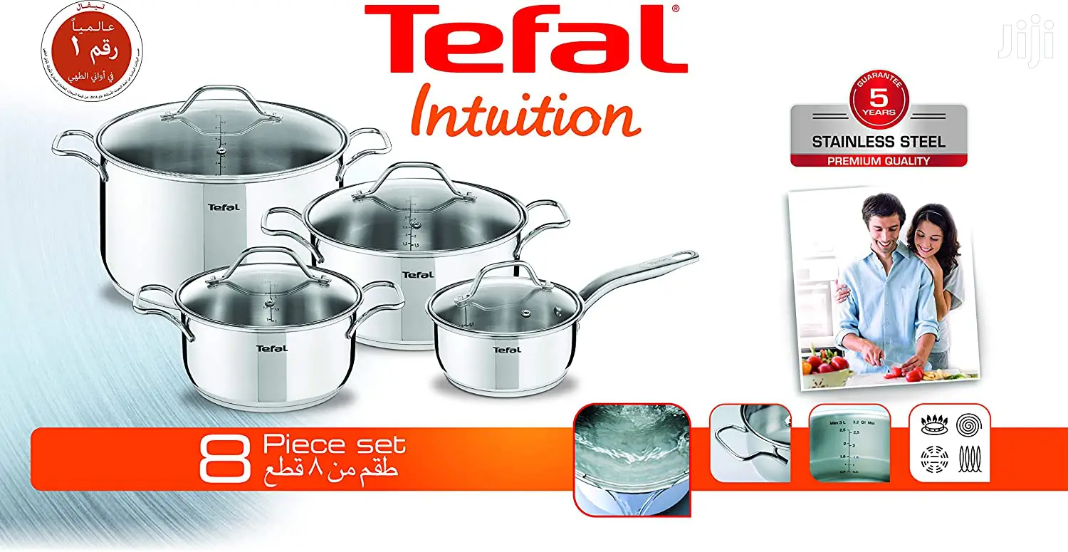 France Tefal Intuition Polished Stainless Steel 8 Piece Pan Set