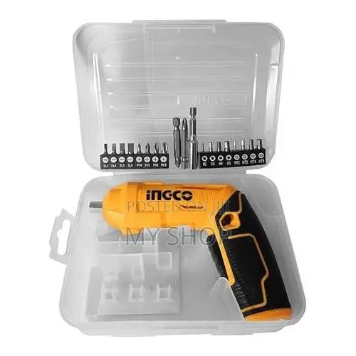 Ingco Cordless Screwdriver, 4v, Adjustable Handle, 19 Screwdriver Bits