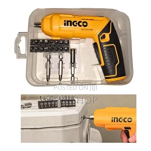 Ingco Cordless Screwdriver, 4v, Adjustable Handle, 19 Screwdriver Bits