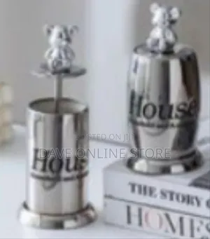 Chic Stainless Steel Toothpick Holders With Bear Figurine