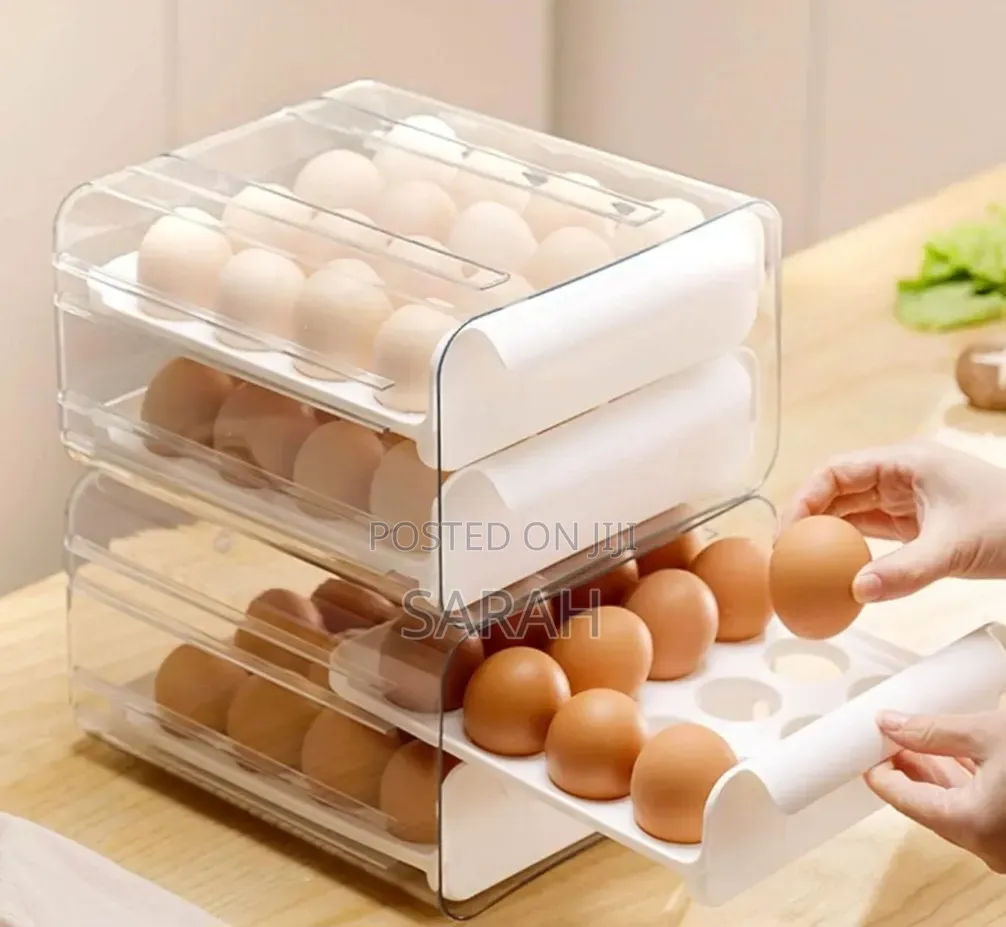 A 2-layer, 32-40 Grid Stackable Refrigerator Egg Storage Organizer