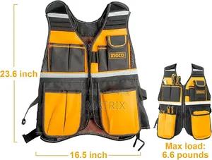 Ingco Polyester Mesh Tool Vest Tool Belts With Reflective Pockets