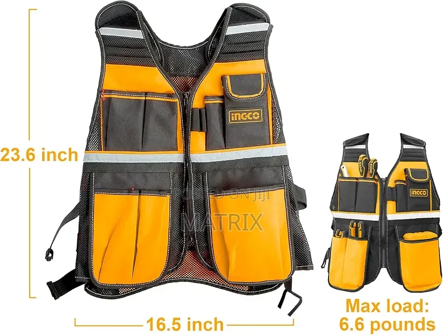 Ingco Polyester Mesh Tool Vest Tool Belts With Reflective Pockets
