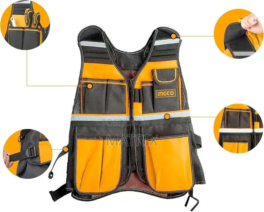 Ingco Polyester Mesh Tool Vest Tool Belts With Reflective Pockets