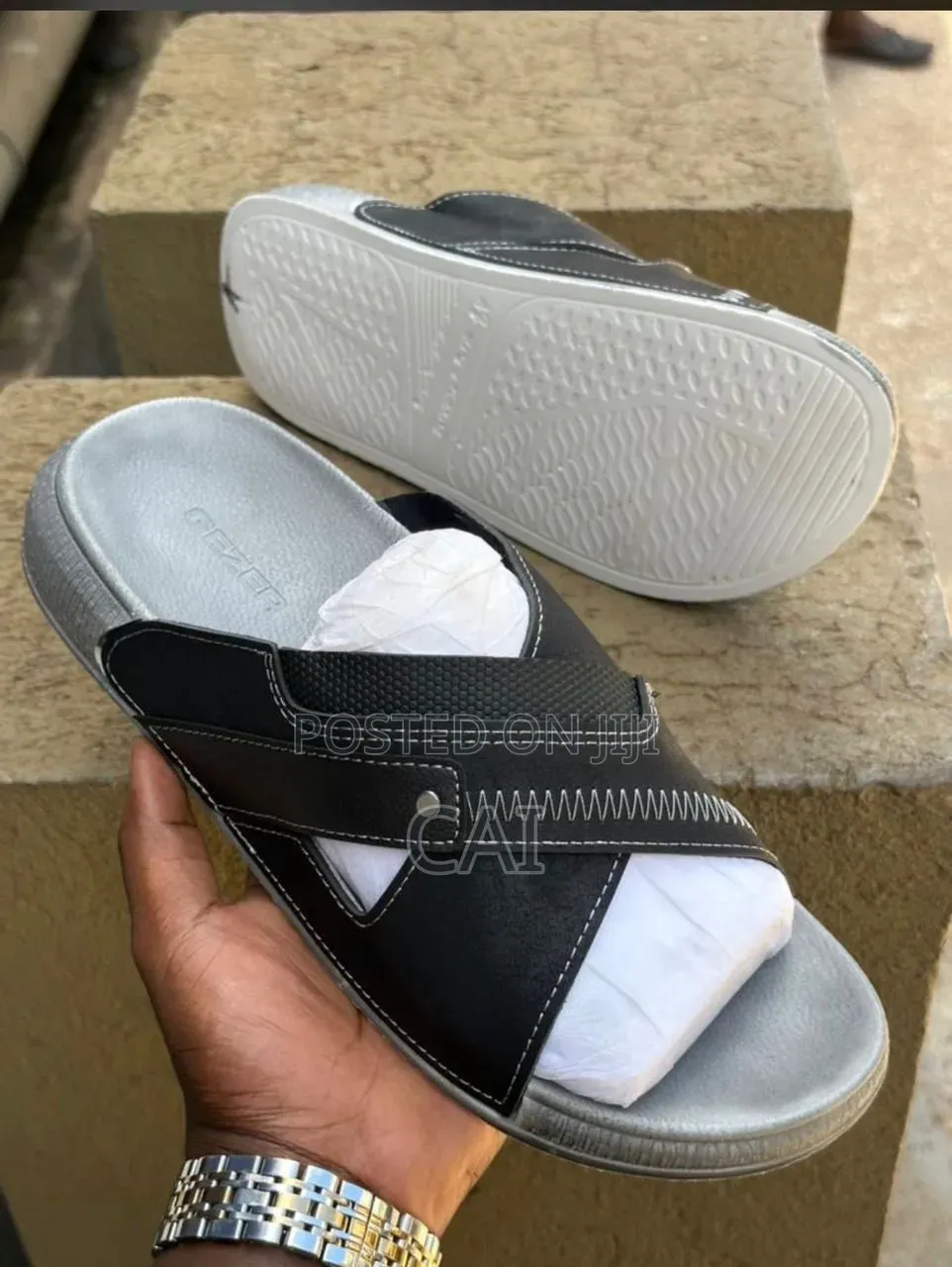 Generic Men's Black Crisscross Flat Sandals
