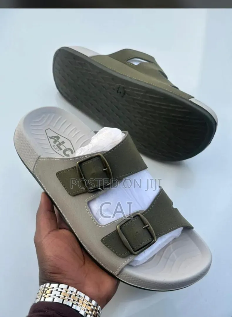 Aldo Dual-Buckle Comfort Slide Sandals. Olive Green