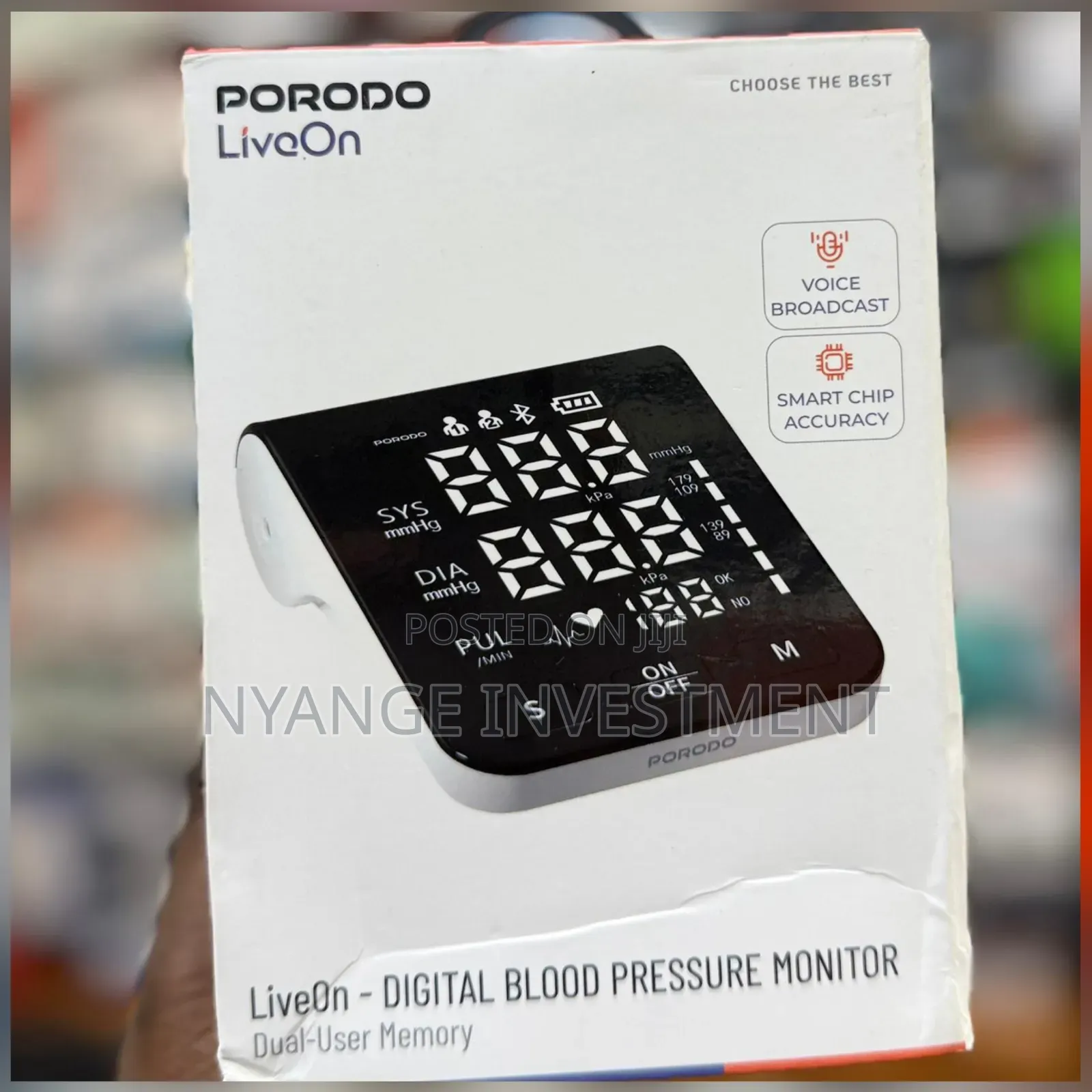Porodo Digital Blood Pressure Monitor With A Black Display Screen -