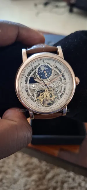 Patek Philippe Skeleton Automatic Leather Strap Watch