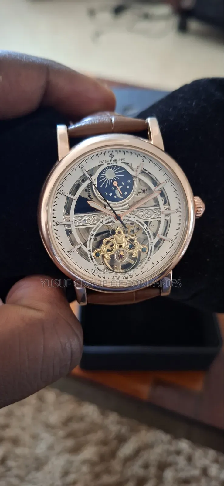 Patek Philippe Skeleton Automatic Leather Strap Watch