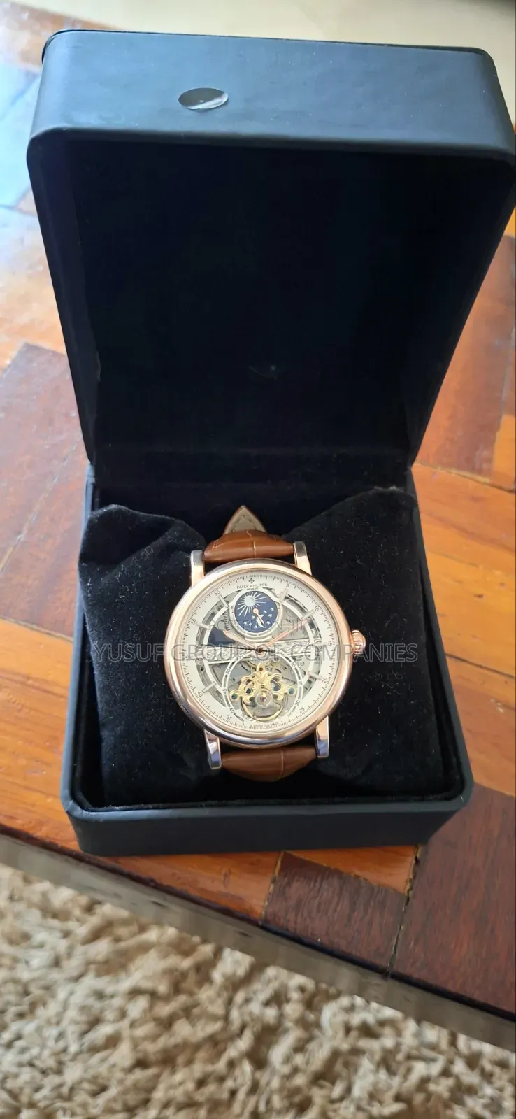 Patek Philippe Skeleton Automatic Leather Strap Watch