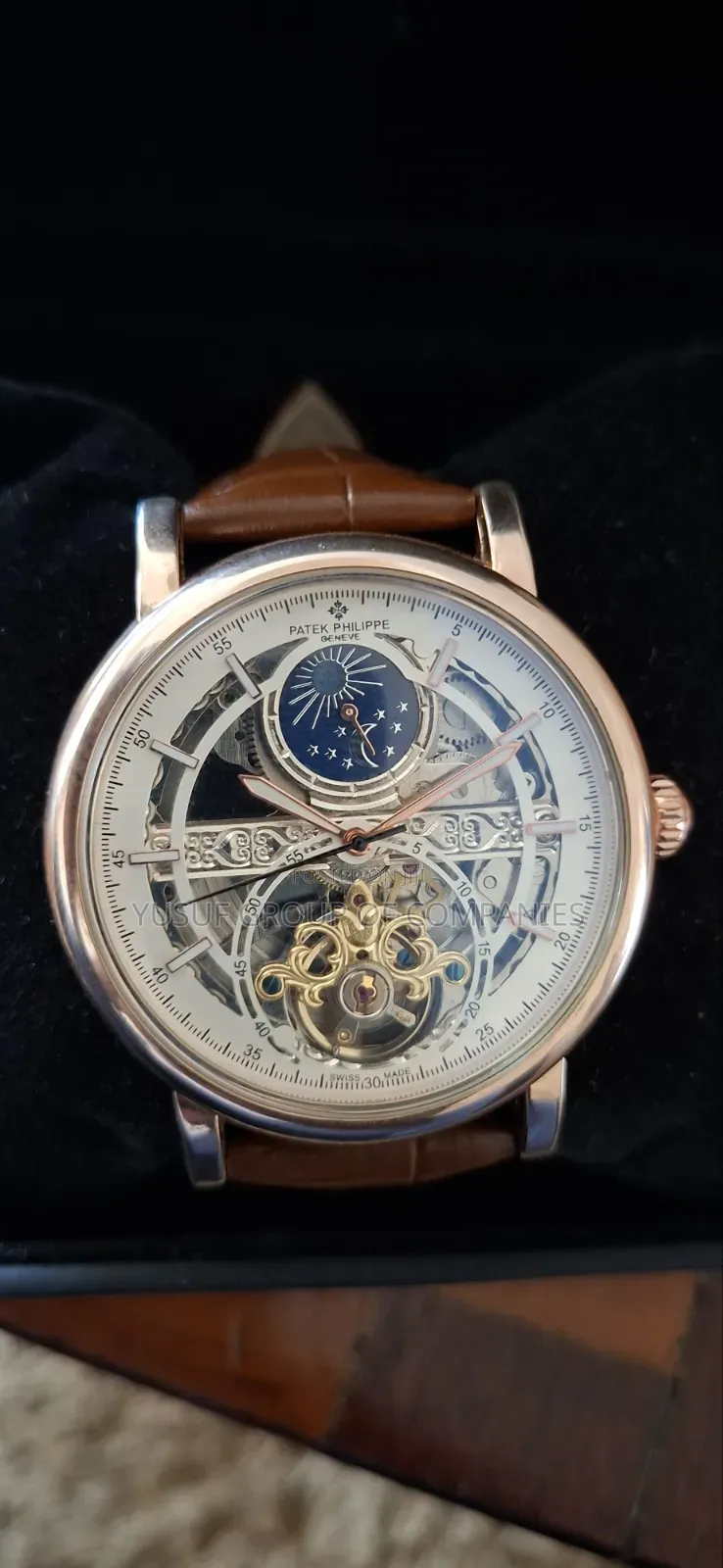 Patek Philippe Skeleton Automatic Leather Strap Watch
