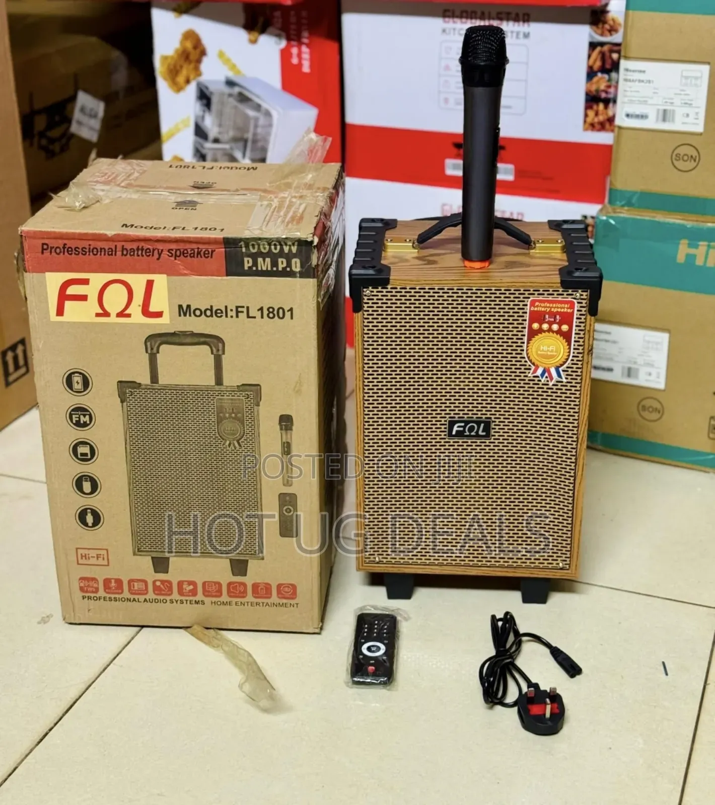 FNL Wooden Trolley Portable Bluetooth Speaker With Wireless Microphone