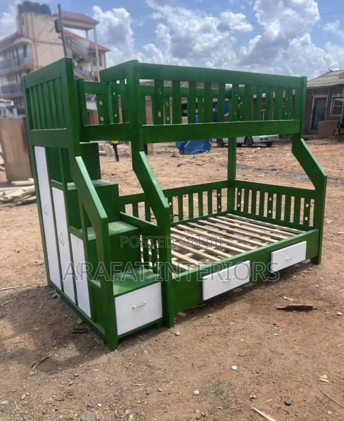 Bright Green Kids Bunk Bed With Storage