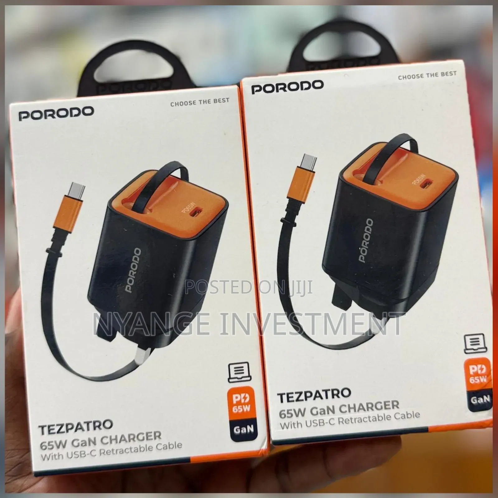Porodo Tezpatro 65w Gan Charger With a Retractable Usb-C Cable -