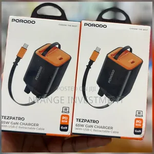 Porodo Tezpatro 65w Gan Charger With a Retractable Usb-C Cable -