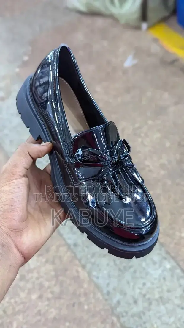 Black Patent Leather Loafers With a Chunky Sole