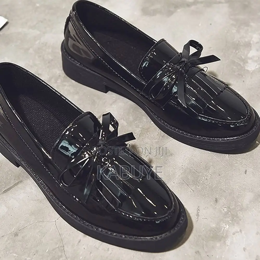 Black Patent Leather Loafers With a Chunky Sole