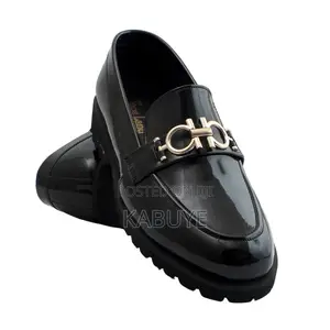 Salvatore Ferragamo Gancini Black Patent Leather Loafers