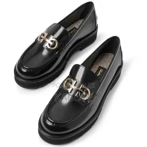 Salvatore Ferragamo Gancini Black Patent Leather Loafers
