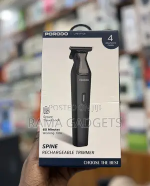 Porodo Lifestyle Spine Rechargeable Trimmer Featuring 4 Attachment