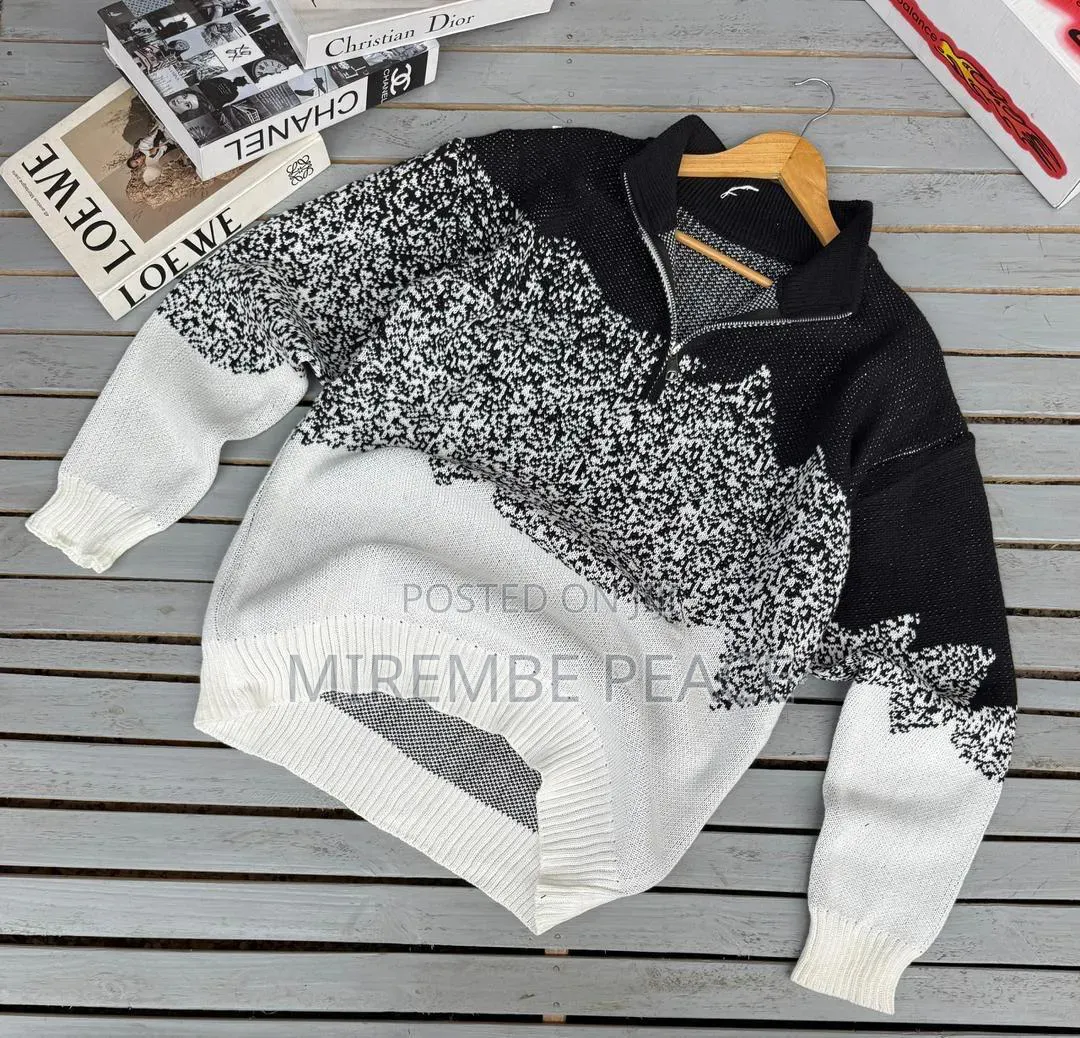 Color Brock Knit Quarter Zip Sweaters