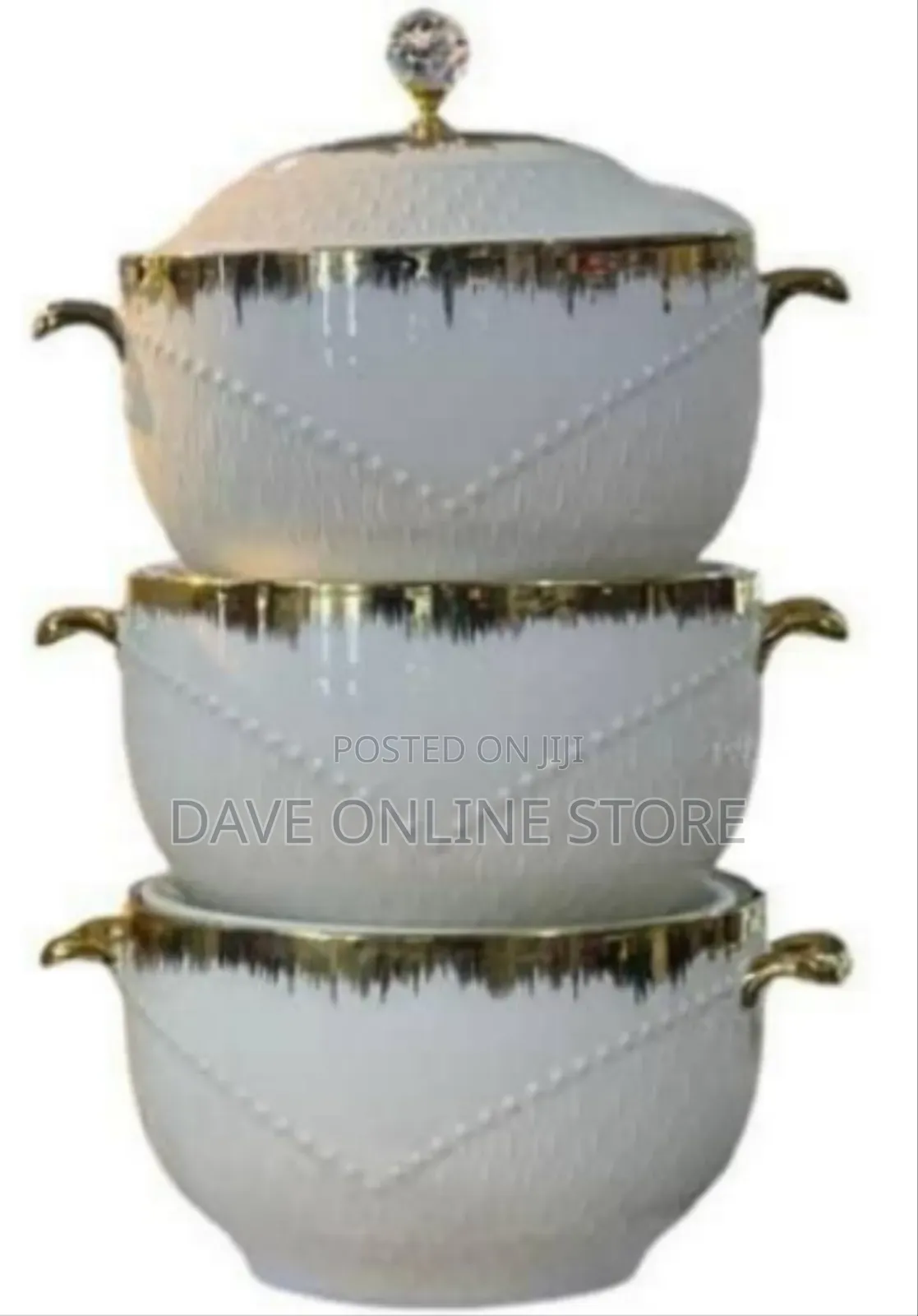 Set of 3 Elegant Stackable Serving Dishes With Gold Accents