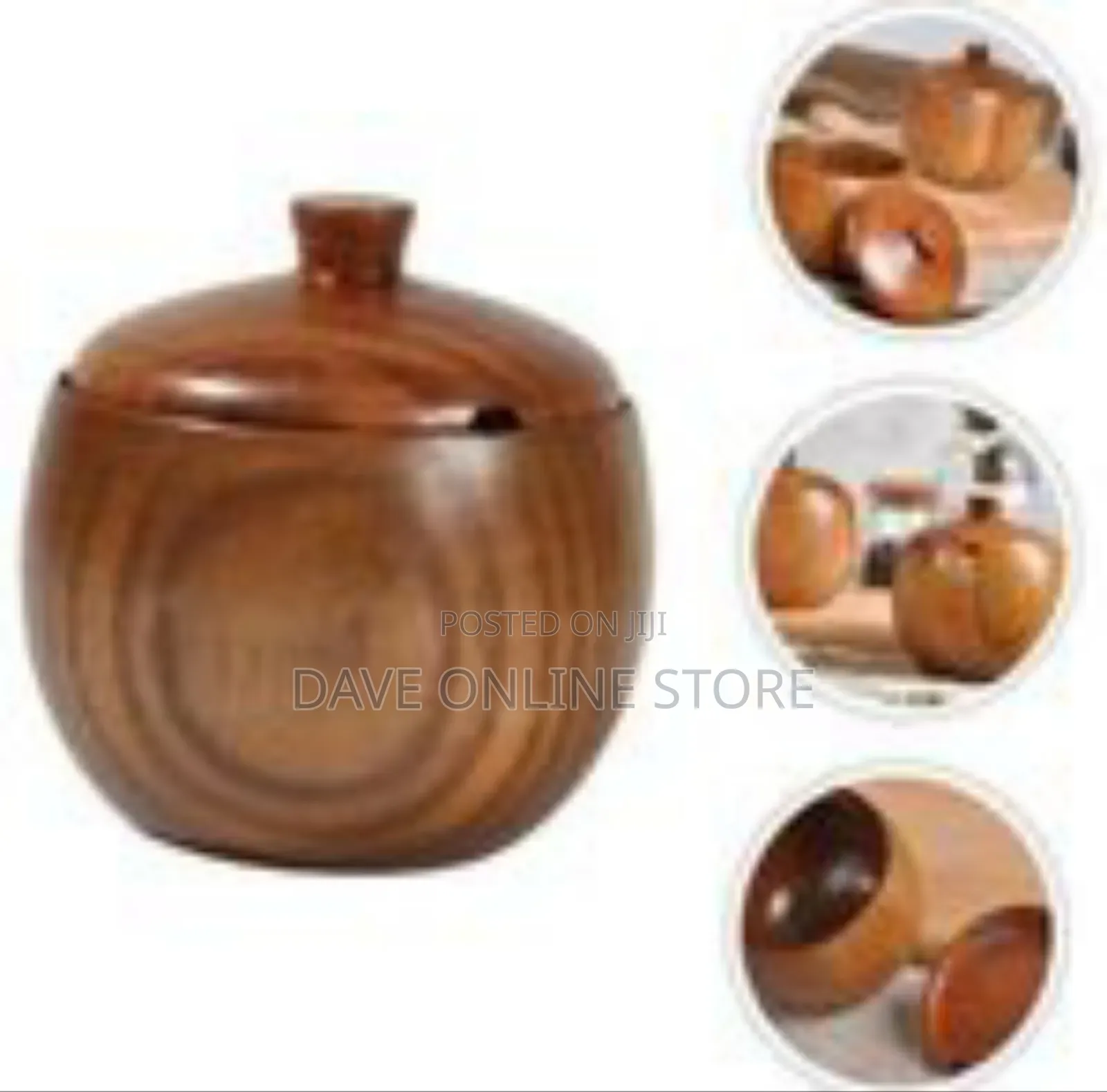 Natural Wooden Sugar Bowl / Condiment Jar