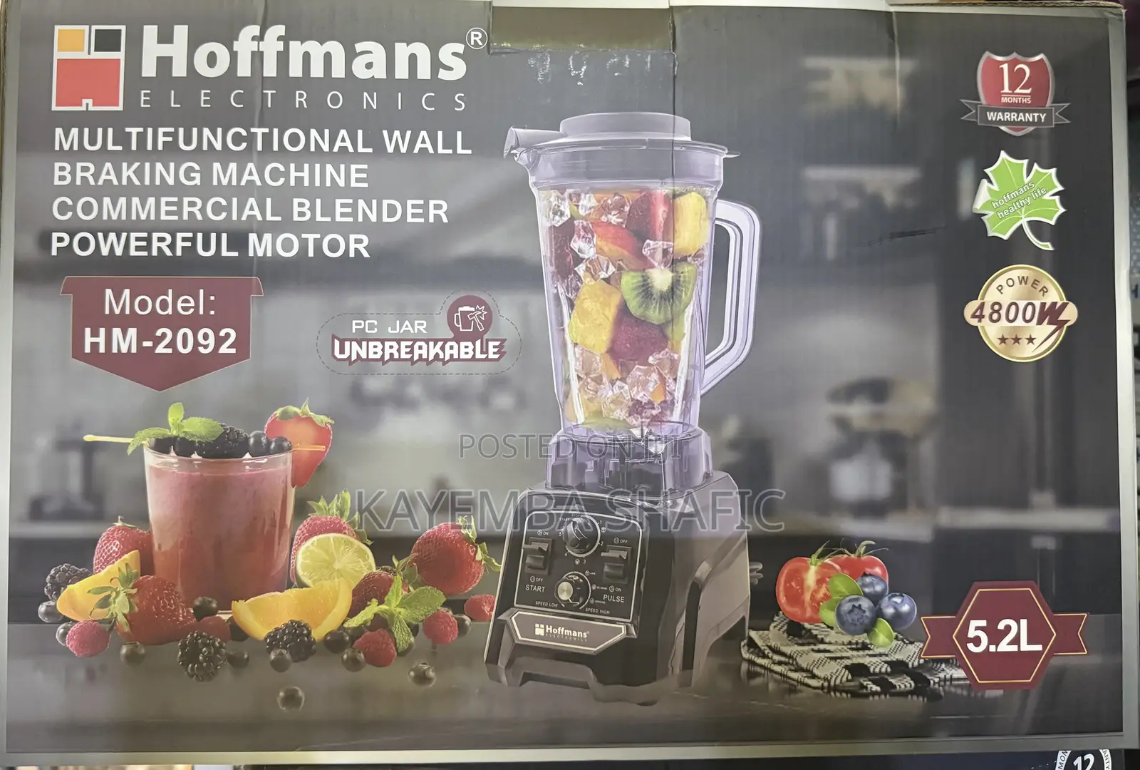 Hoffmans 4800w Commercial Blender 5.2l (Model Hm-2092) - Brand New
