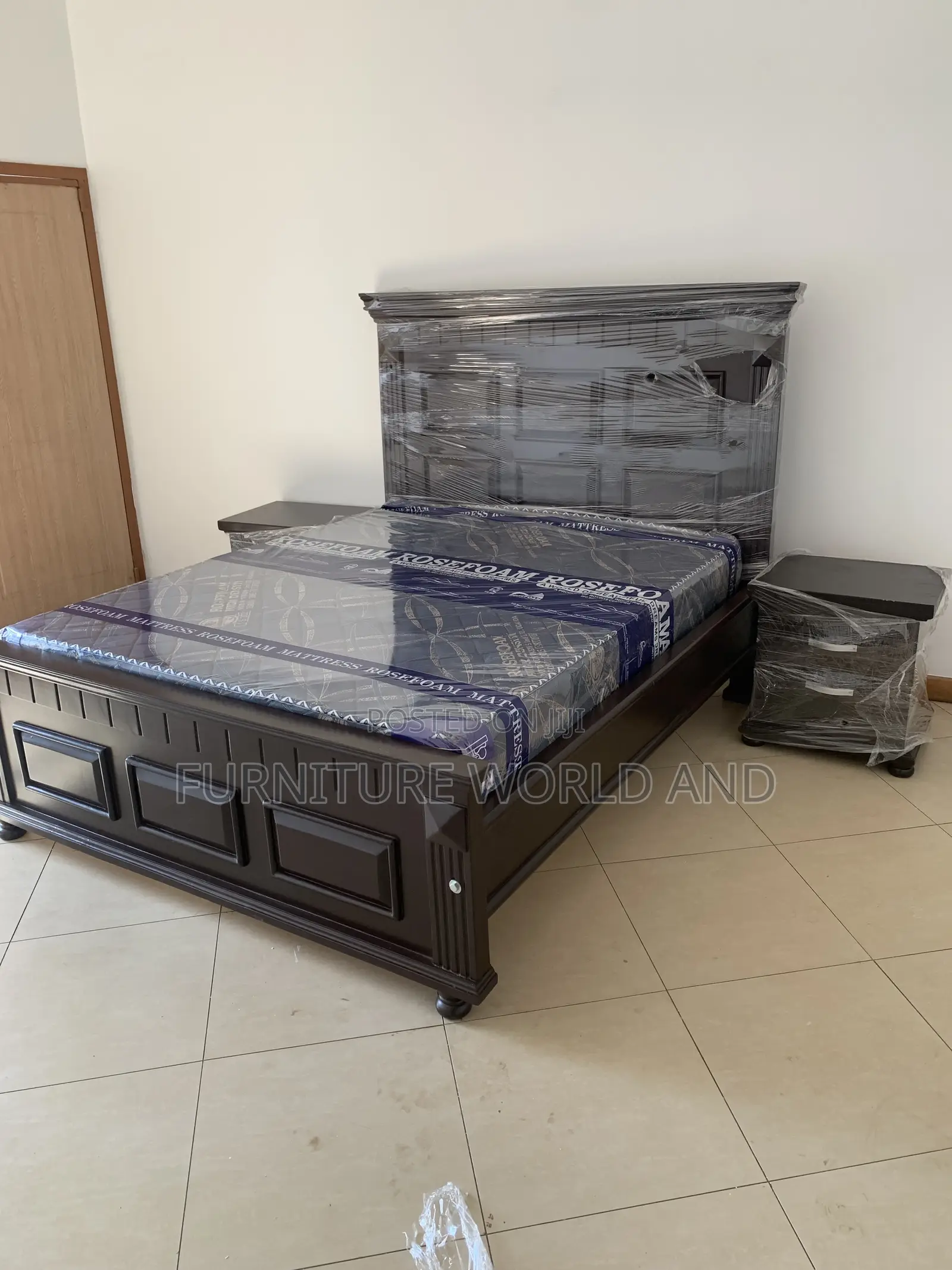 Black New Flat Wooden Bed