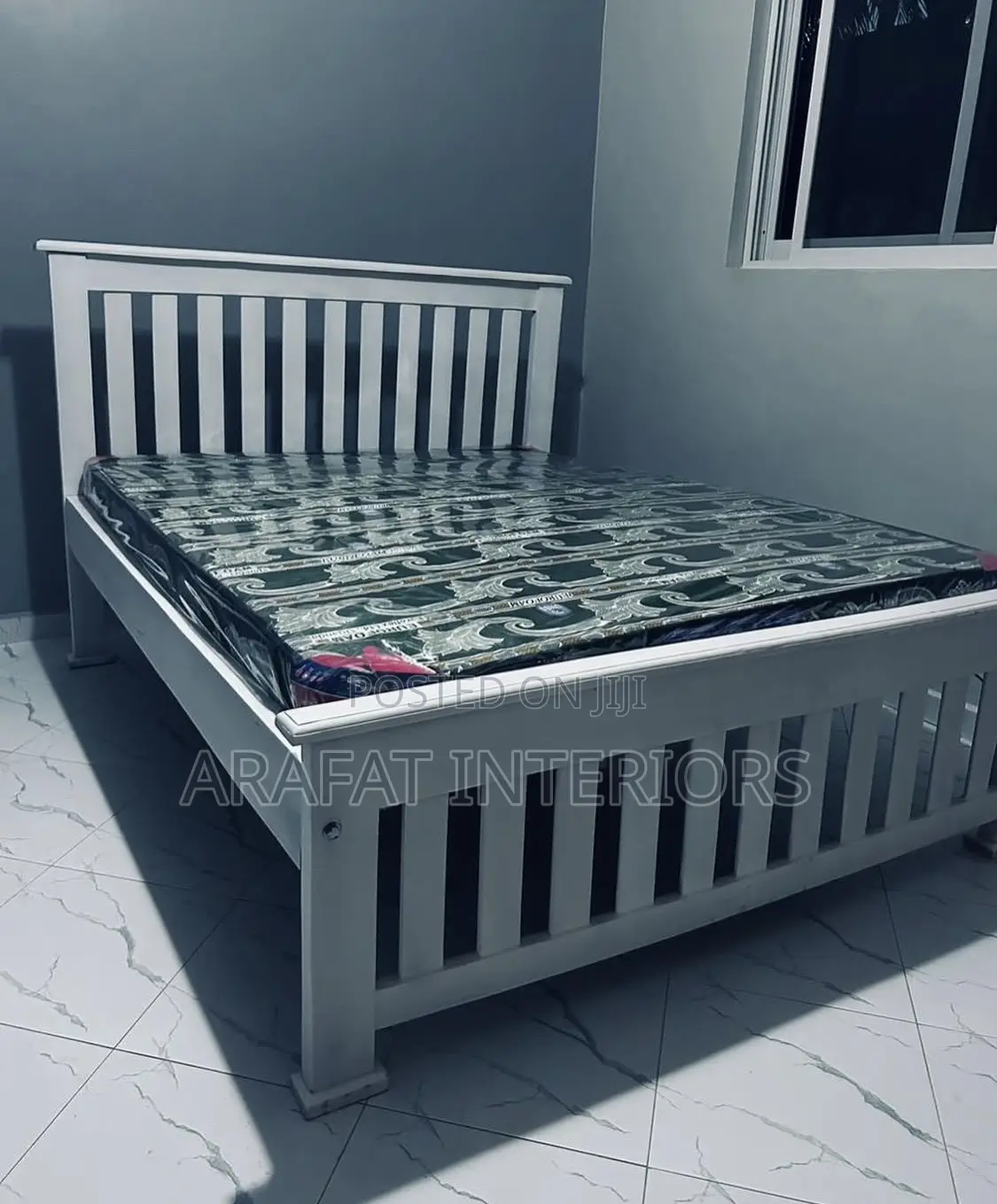 Modern White Wooden Slat Bed Frame