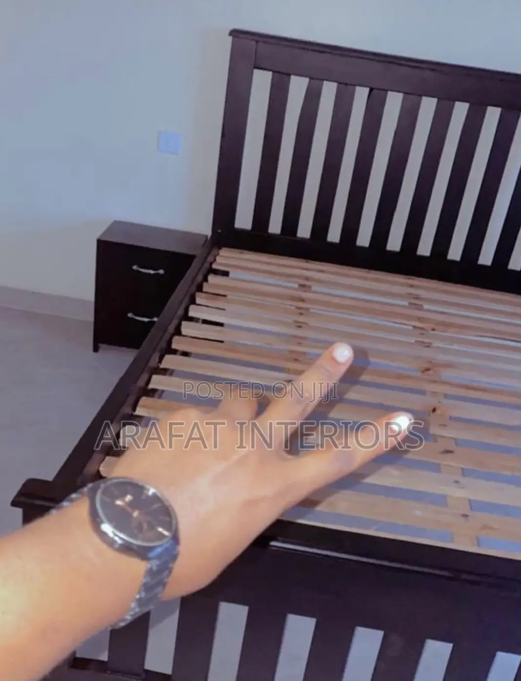Modern Dark Wooden Slat Bed Frame