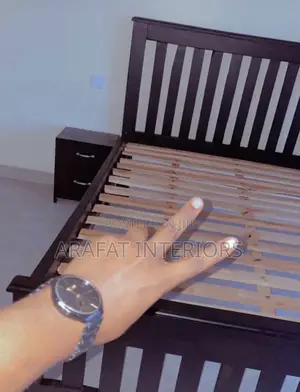 Modern Dark Wooden Slat Bed Frame