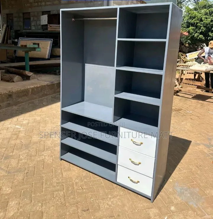 Open Wardrobe With Drawers in Grey